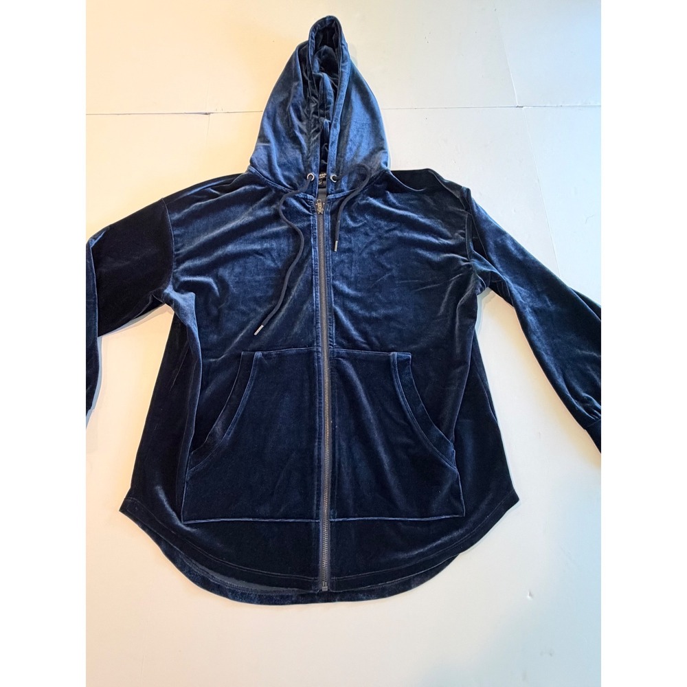 Liverpool Los Angeles Navy Blue Velvet Tracksuit Zip Hoodie Wide Leg Pants Set S - Picture 9 of 13
